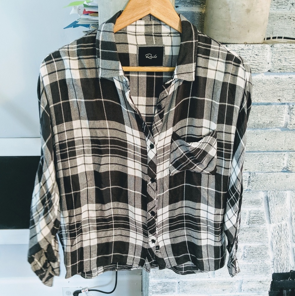 Rails Dylan Herringbone Check Plaid Dolman Shirt - image 4